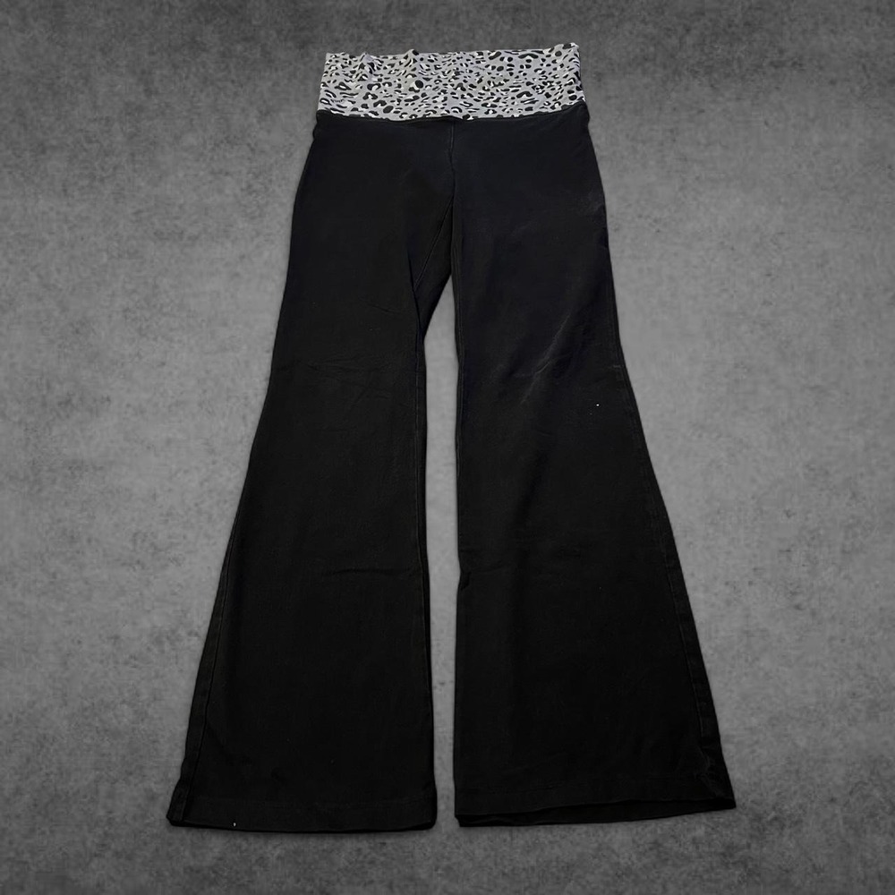 Victoria's Secret PINK Cheetah Fold Over Bedazzled Flared Yoga Pants Small Black